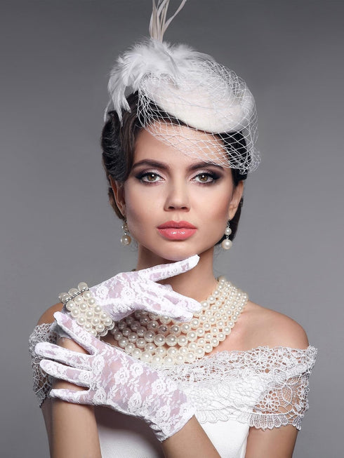 SATINIOR Women Lace Gloves Tea Party Short Lace Gloves Courtesy Dressy Gloves for Wedding Dinner Party...